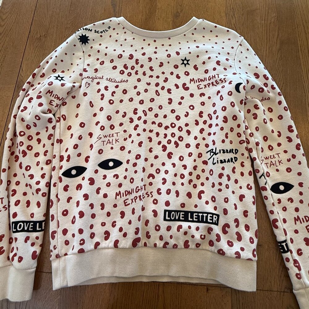 Scotch & Soda Maison Scotch Cream Graphic Leopard Print Sweatshirt “Love Letter”